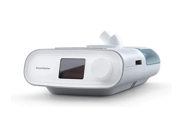 A Philips Respironics DreamStation, seen from the front and one side